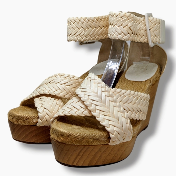 Hermes | Criss-Cross Espadrille Ankle Strap Wooden Wedges Women's Size 5 - Picture 2 of 8